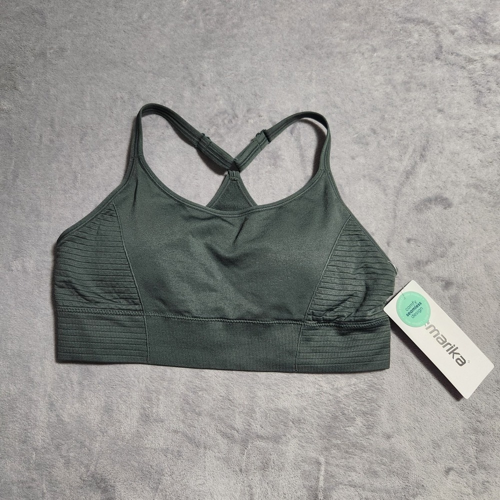New Marika Sports Bra Women's Size Large L Gray Green Blue Low Impact Seamless